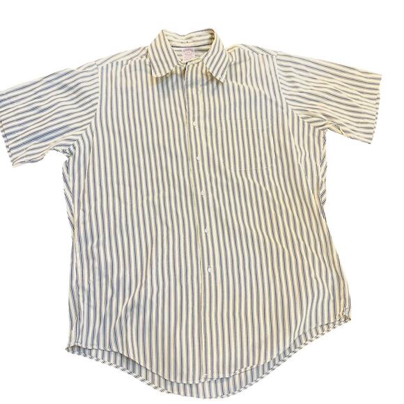 Men’s Brooks Brothers Yellow, Blue & White Striped Short Sleeve Shirt Sz 15.5 - Picture 1 of 7